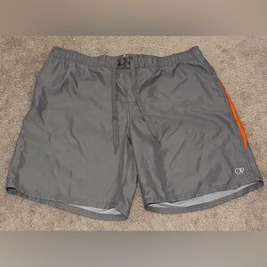 Op Ocean Pacific Mesh Lined Gray And Orange Men’s Swim Trucks Size XL W/ Pockets
